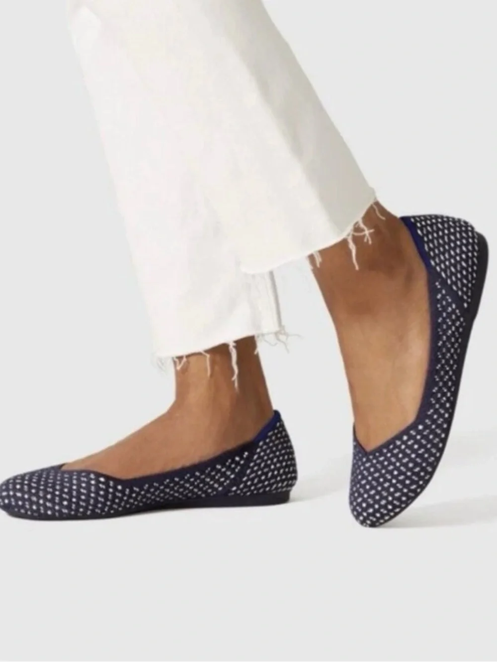 Rothy’s Maritime Honeycomb Ballet Flats Navy Blue White Spotted Knit Shoes 9W